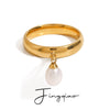 Women's Stainless Steel Freshwater Pearl Geometric Ring With Electroplating And Natural Style