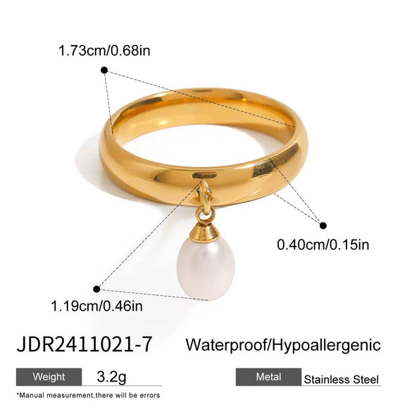 Women's Stainless Steel Freshwater Pearl Geometric Ring With Electroplating And Natural Style