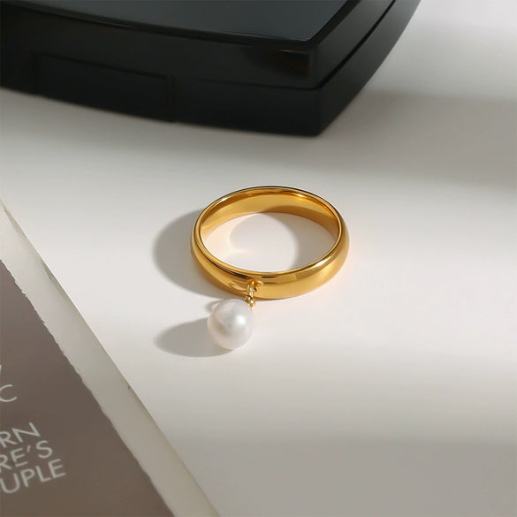 Women's Stainless Steel Freshwater Pearl Geometric Ring With Electroplating And Natural Style