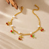 Women's Stainless Steel Fruit Shape Cherry Pendant Doublelayer Chain Anklet