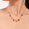 Women's Stainless Steel Garnet Enamel Geometric Pendant Jewelry Set With Necklace Bracelet And Earrings