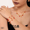 Women's Stainless Steel Garnet Enamel Geometric Pendant Jewelry Set With Necklace Bracelet And Earrings