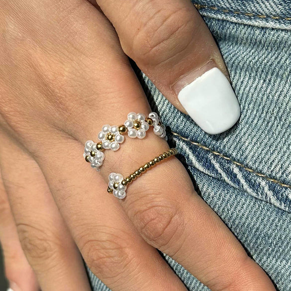 Women's Stainless Steel Geometric And Flower Stacked Ring With Electroplating