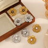 Women's Stainless Steel Geometric And Flower Style Earrings With Real Gold Plating