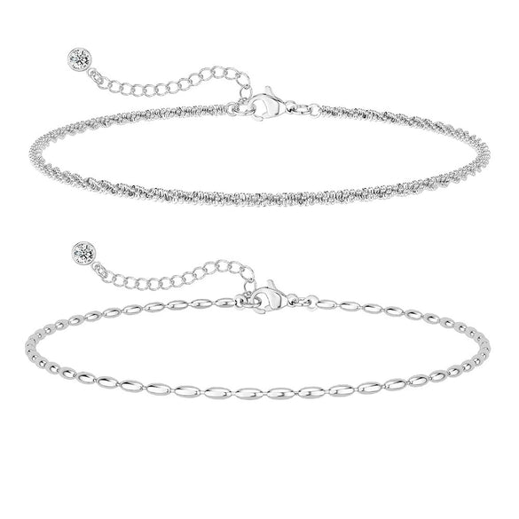 Women's Stainless Steel Geometric Anklet Set Sparkling Fashion Beach Foot Jewelry Versatile Silver Tone Ankle Chain Accessories
