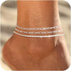 Women's Stainless Steel Geometric Anklet Set Sparkling Fashion Beach Foot Jewelry Versatile Silver Tone Ankle Chain Accessories
