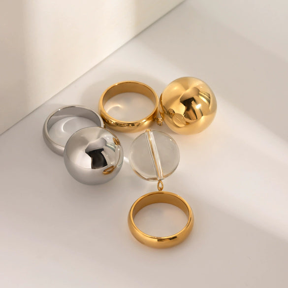 Women's Stainless Steel Geometric Ball Pendant Ring Jewelry Electroplated