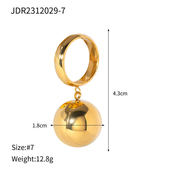 Women's Stainless Steel Geometric Ball Pendant Ring Jewelry Electroplated