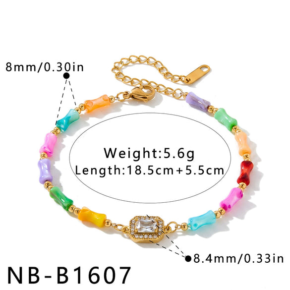 Women's Stainless Steel Geometric Bamboo Pattern Necklaces And Bracelets With Zircon And Imitation Shell Accents Vacuum Plated Finish