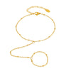 Women's Stainless Steel Geometric Beaded Finger Chain And Bracelet 18K Gold Plated Jewelry