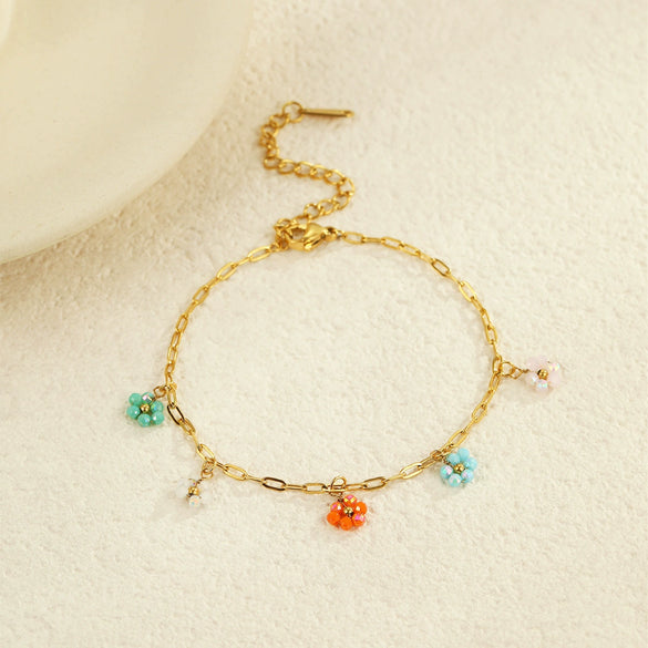 Women's Stainless Steel Geometric Beaded Pendant Bracelet Electroplated Fashion Jewelry