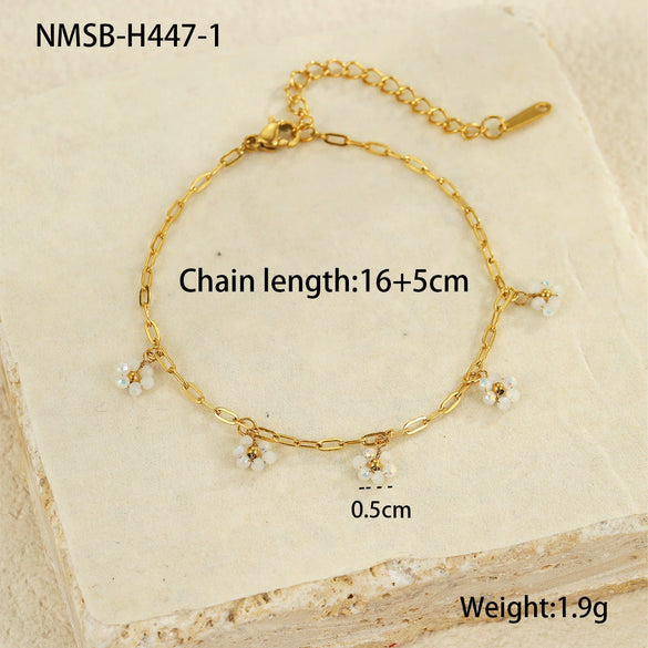 Women's Stainless Steel Geometric Beaded Pendant Bracelet Electroplated Fashion Jewelry