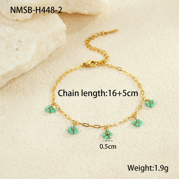 Women's Stainless Steel Geometric Beaded Pendant Bracelet Electroplated Fashion Jewelry