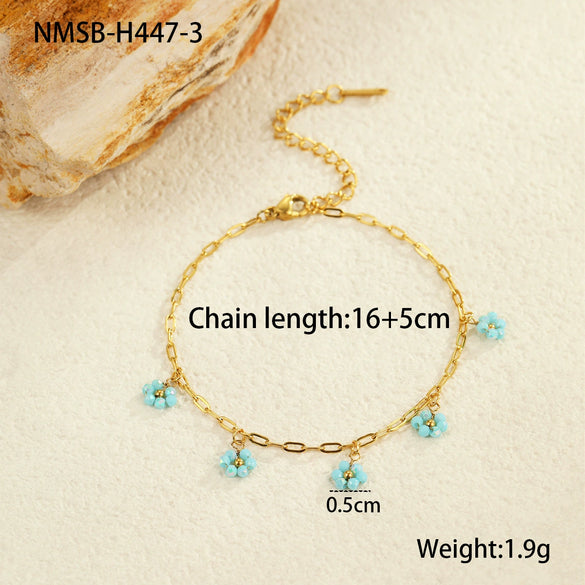 Women's Stainless Steel Geometric Beaded Pendant Bracelet Electroplated Fashion Jewelry