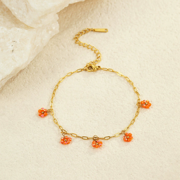 Women's Stainless Steel Geometric Beaded Pendant Bracelet Electroplated Fashion Jewelry