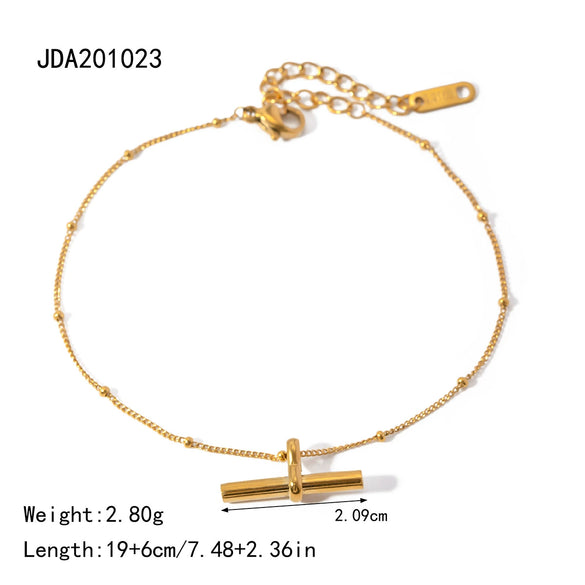 Women's Stainless Steel Geometric Blade Chain Snake Chain Millet Bead Chain Double Layer Anklet Jewelry