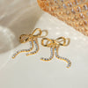 Women's Stainless Steel Geometric Bow Hanging Two Diamond Chain Earrings With Electroplating