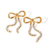 Women's Stainless Steel Geometric Bow Hanging Two Diamond Chain Earrings With Electroplating