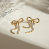 Women's Stainless Steel Geometric Bow Hanging Two Diamond Chain Earrings With Electroplating