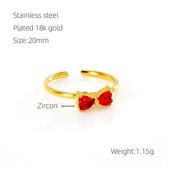 Women's 316L Stainless Steel Geometric Bow Ring Inlaid With Zircon