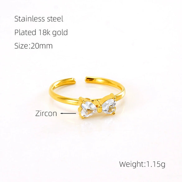 Women's 316L Stainless Steel Geometric Bow Ring Inlaid With Zircon