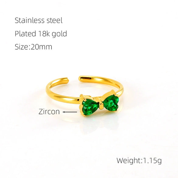 Women's 316L Stainless Steel Geometric Bow Ring Inlaid With Zircon