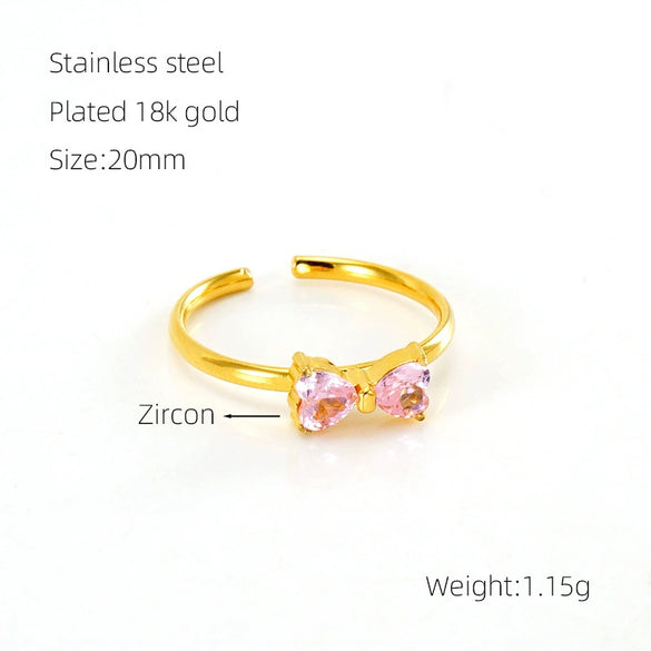 Women's 316L Stainless Steel Geometric Bow Ring Inlaid With Zircon