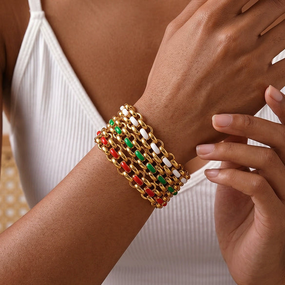 Women's Stainless Steel Geometric Bracelet With Dopamine Color Oil Drip Design And 18K Vacuum Plated Finish