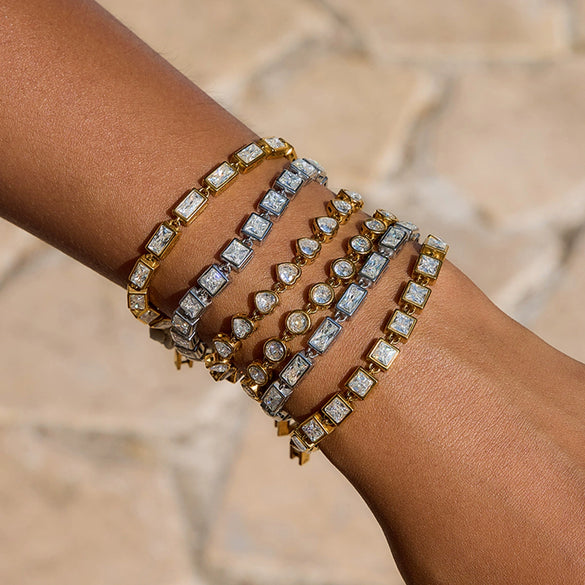 Women's Stainless Steel Geometric Bracelet With Electroplating And Zircon