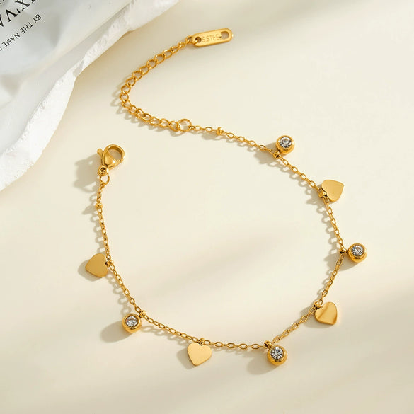 Women's Stainless Steel Geometric Bracelet With Rhinestone Accents And 18K Vacuum Plated Finish Simple Versatile Jewelry