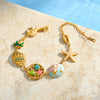 Women’s Stainless Steel Geometric Bracelet With Starfish Shell Pearl And Rhinestone Inlay 18K Vacuum Electroplated Fashion Accessory