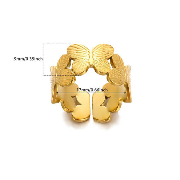 Women's Stainless Steel Geometric Butterfly Open Leaf Snake Retro Popular Ring With Electroplating