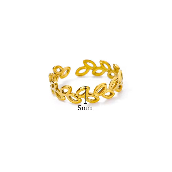 Women's Stainless Steel Geometric Butterfly Open Leaf Snake Retro Popular Ring With Electroplating
