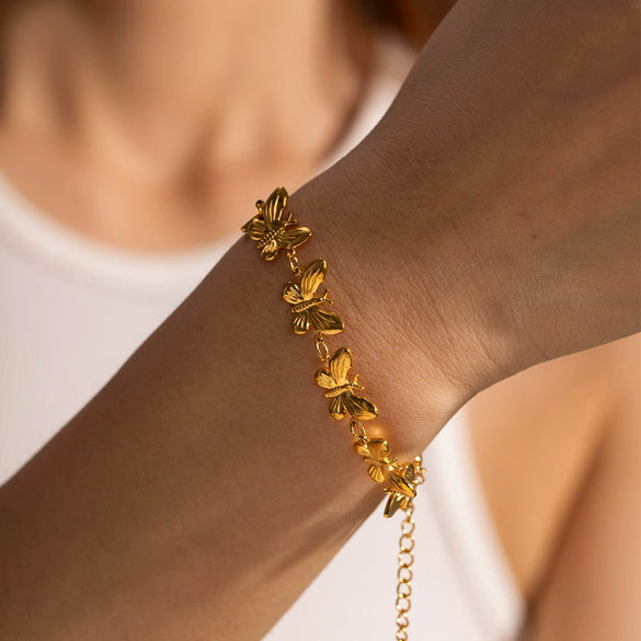 Women's Stainless Steel Geometric Butterfly Woven Chain Electroplated Bracelet Jewelry