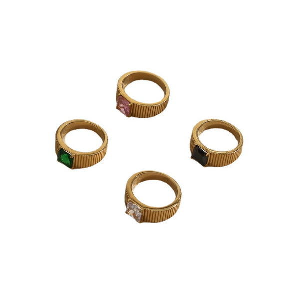 Women's Stainless Steel Geometric Carved Diamond Ring Jewelry With Electroplating Side Stripes Style