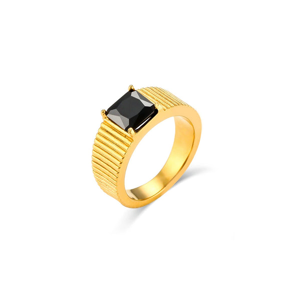 Women's Stainless Steel Geometric Carved Diamond Ring Jewelry With Electroplating Side Stripes Style