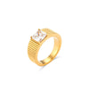 Women's Stainless Steel Geometric Carved Diamond Ring Jewelry With Electroplating Side Stripes Style