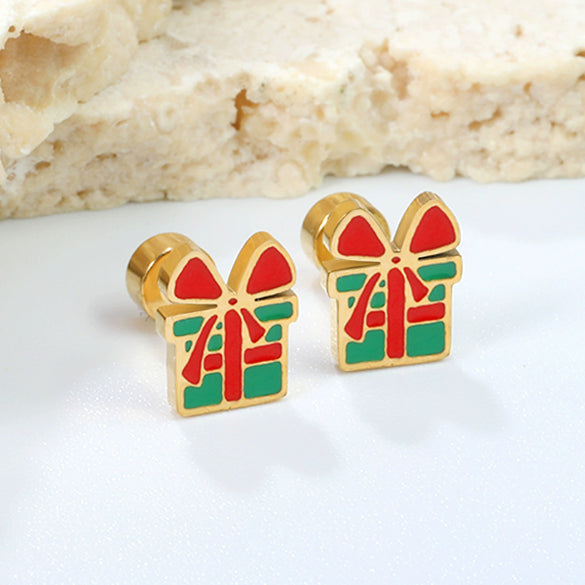 Women's Stainless Steel Geometric Christmas Earrings With Electroplated Festive Design Fashion Holiday Ear Accessories