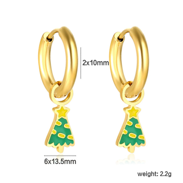 Women's Stainless Steel Geometric Christmas Earrings With Electroplated Festive Design Fashion Holiday Ear Accessories