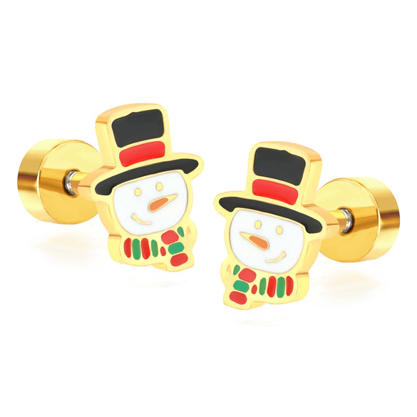 Women's Stainless Steel Geometric Christmas Earrings With Electroplated Festive Design Fashion Holiday Ear Accessories