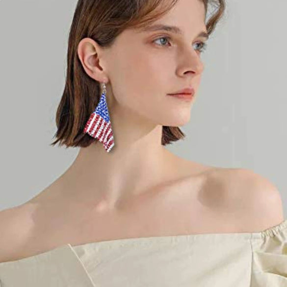 Women's Stainless Steel Geometric Color Block Stud Earrings With Electroplated Red White And Blue Minimalist Elegant Style