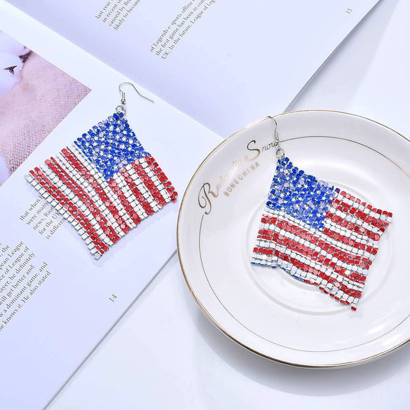 Women's Stainless Steel Geometric Color Block Stud Earrings With Electroplated Red White And Blue Minimalist Elegant Style