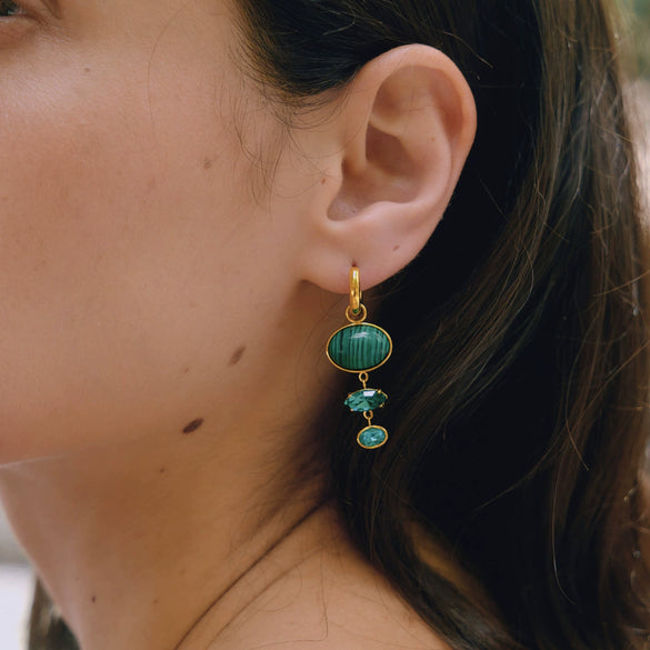 Women's Stainless Steel Geometric Colorful Natural Stone Tassel Earrings With Plated Finish And Elegant Sparkling Design