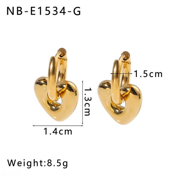 Women's Stainless Steel Geometric Crescent Love Flower Pendant Earrings With 18K Vacuum Plating In Furnace
