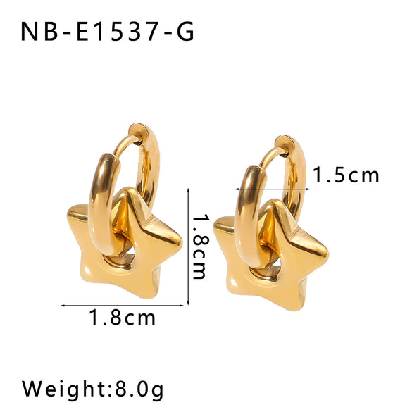 Women's Stainless Steel Geometric Crescent Love Flower Pendant Earrings With 18K Vacuum Plating In Furnace