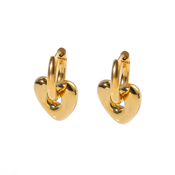 Women's Stainless Steel Geometric Crescent Love Flower Pendant Earrings With 18K Vacuum Plating In Furnace