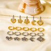 Women's Stainless Steel Geometric Crescent Love Flower Pendant Earrings With 18K Vacuum Plating In Furnace