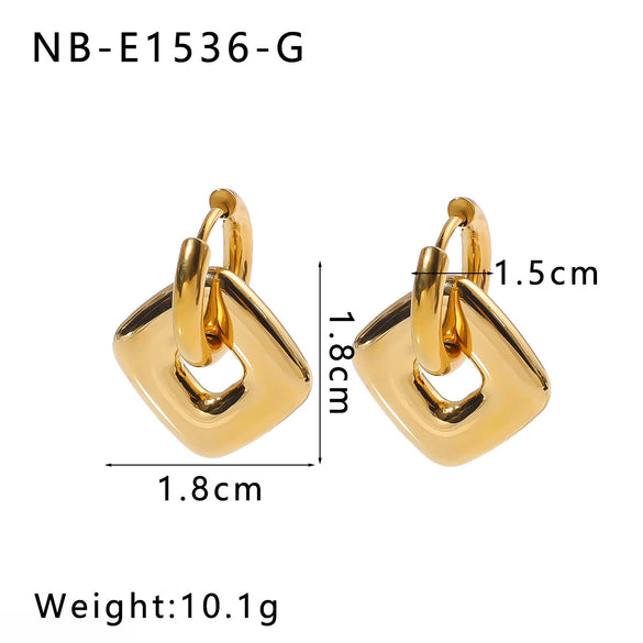 Women's Stainless Steel Geometric Crescent Love Flower Pendant Earrings With 18K Vacuum Plating In Furnace