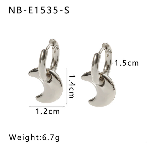 Women's Stainless Steel Geometric Crescent Love Flower Pendant Earrings With 18K Vacuum Plating In Furnace