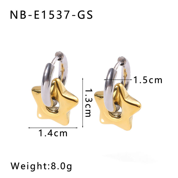 Women's Stainless Steel Geometric Crescent Love Flower Pendant Earrings With 18K Vacuum Plating In Furnace